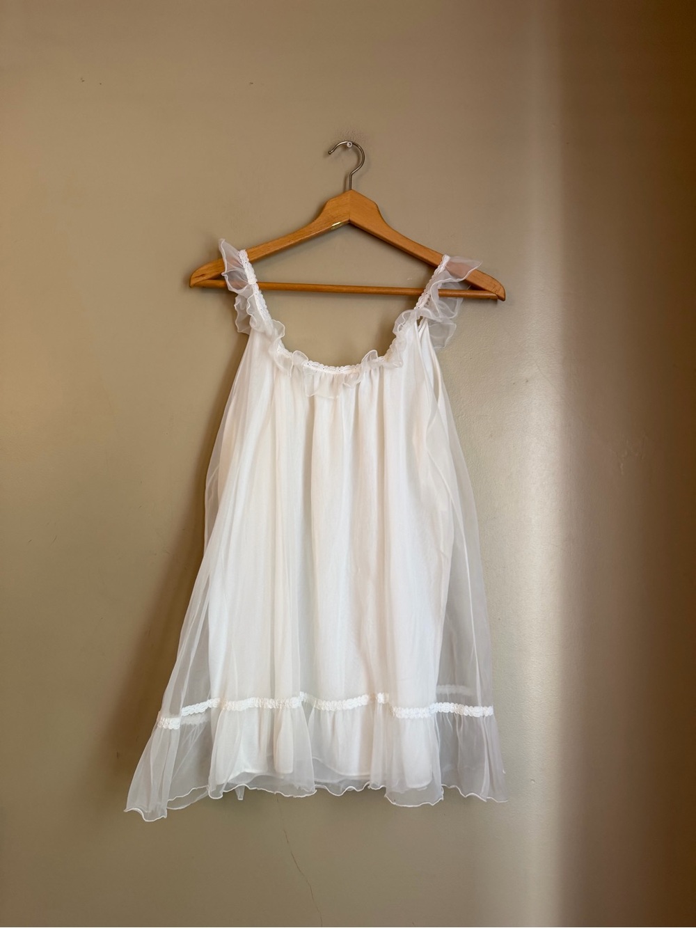 Vtg Babydoll Sheer Nightgown Peignoir Dress White M Wedding Bachelorette Sabrina